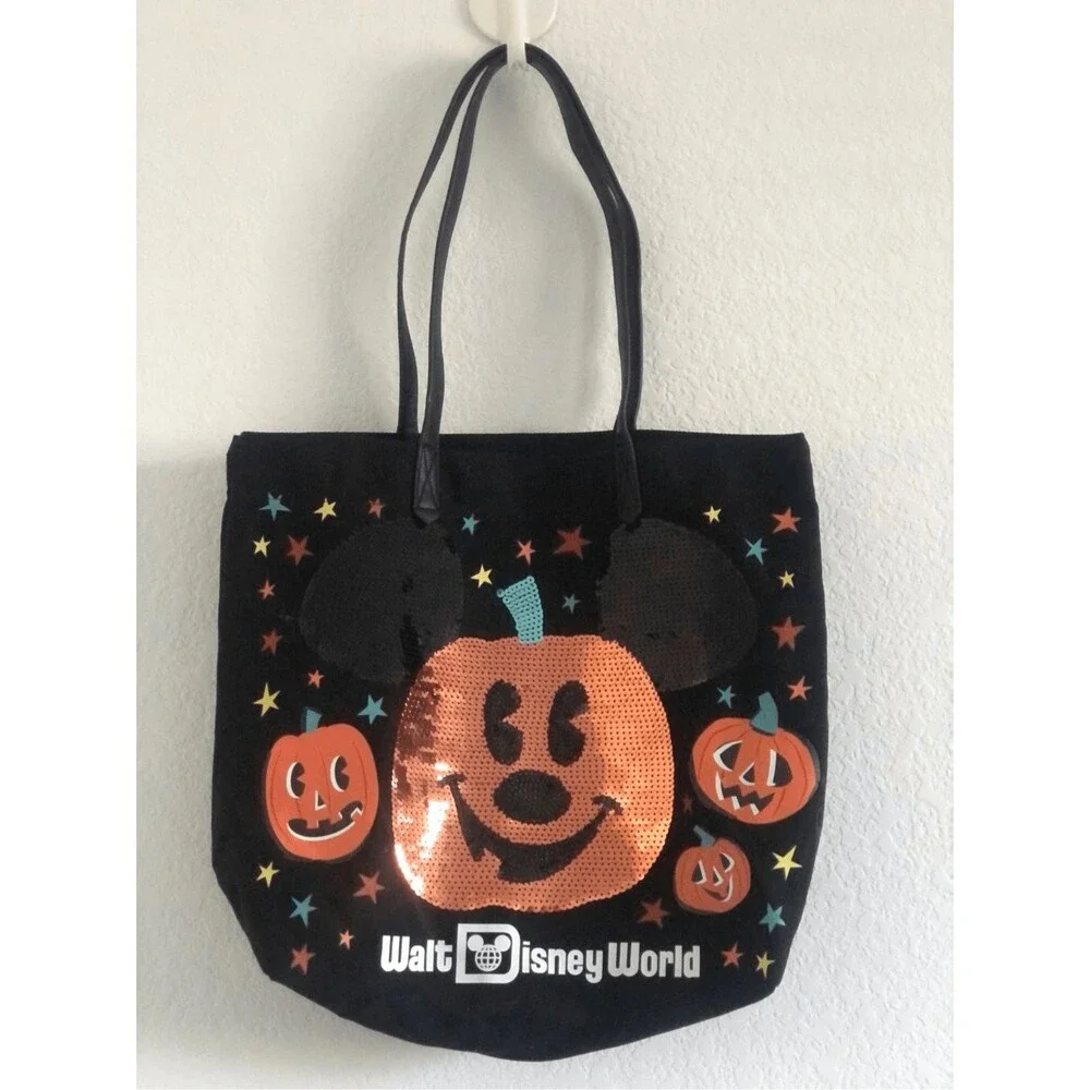 Disney tote black bag halloween punkis sequins 13”x15”